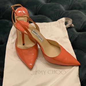 Jimmy Choo Tilly Patent Coral Slingback pumps